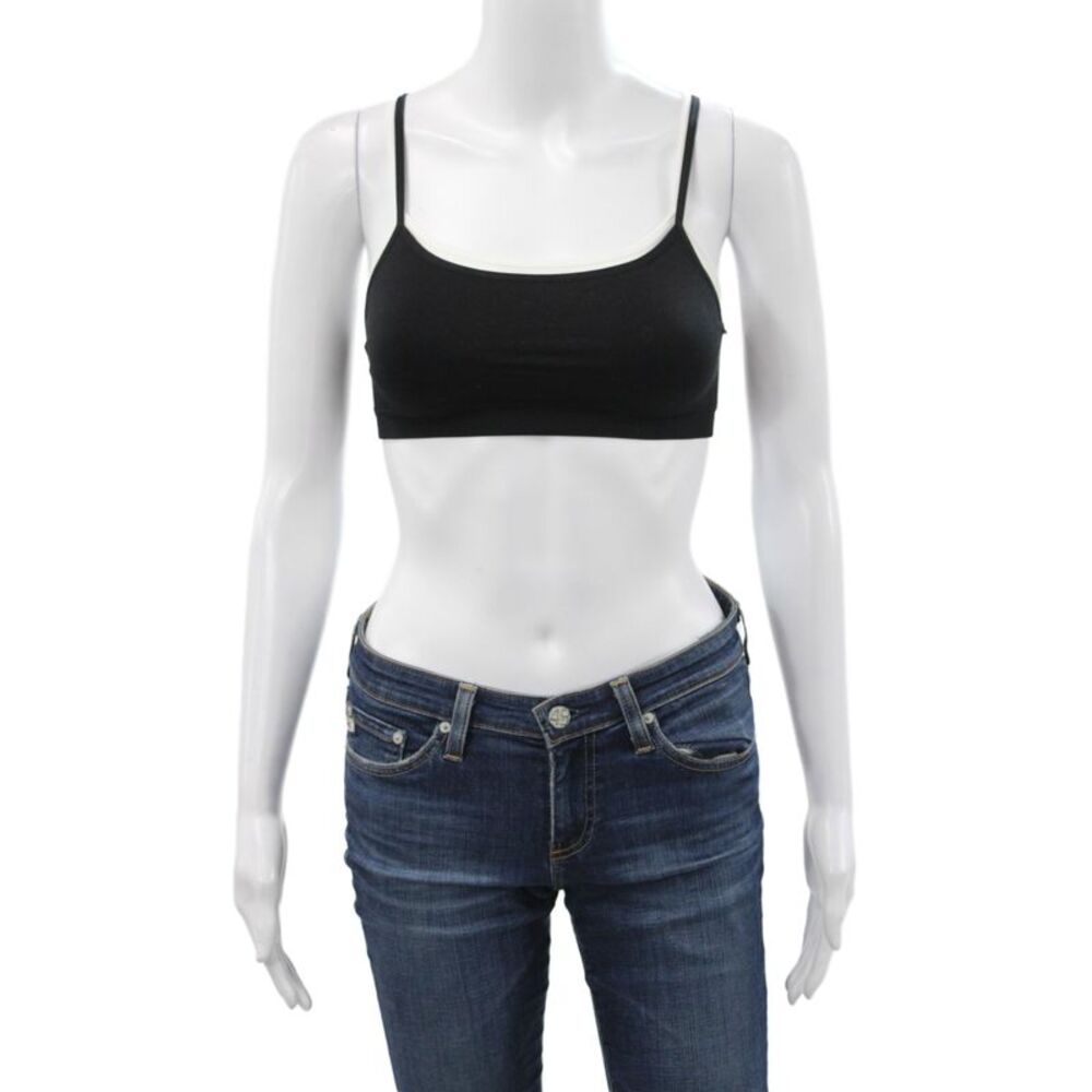 Splits 59 Womens Spaghetti Strap Stretch Knit Sports Bra Black White Size XS/S